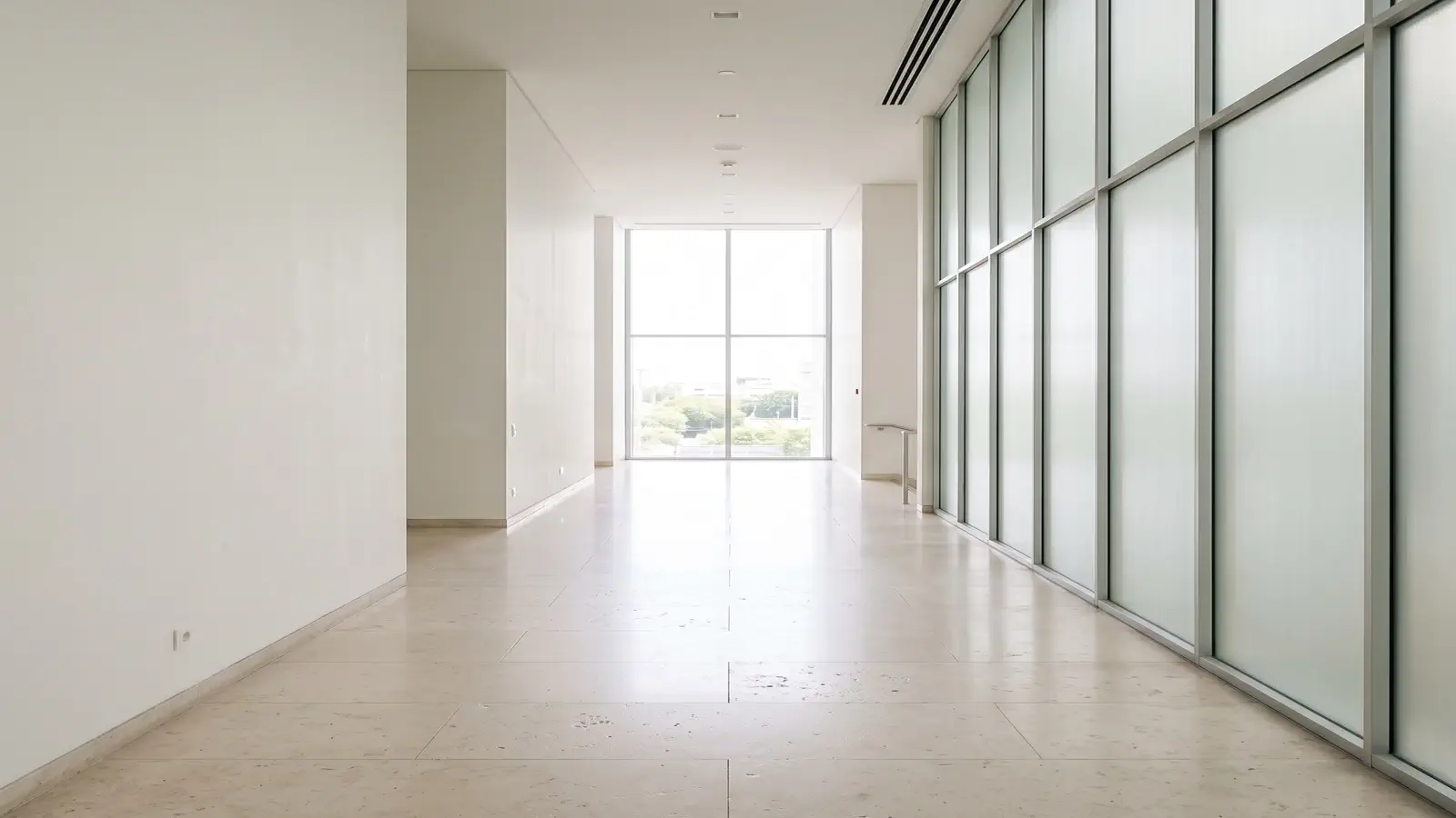 A slow walk along a bright clinic corridor.